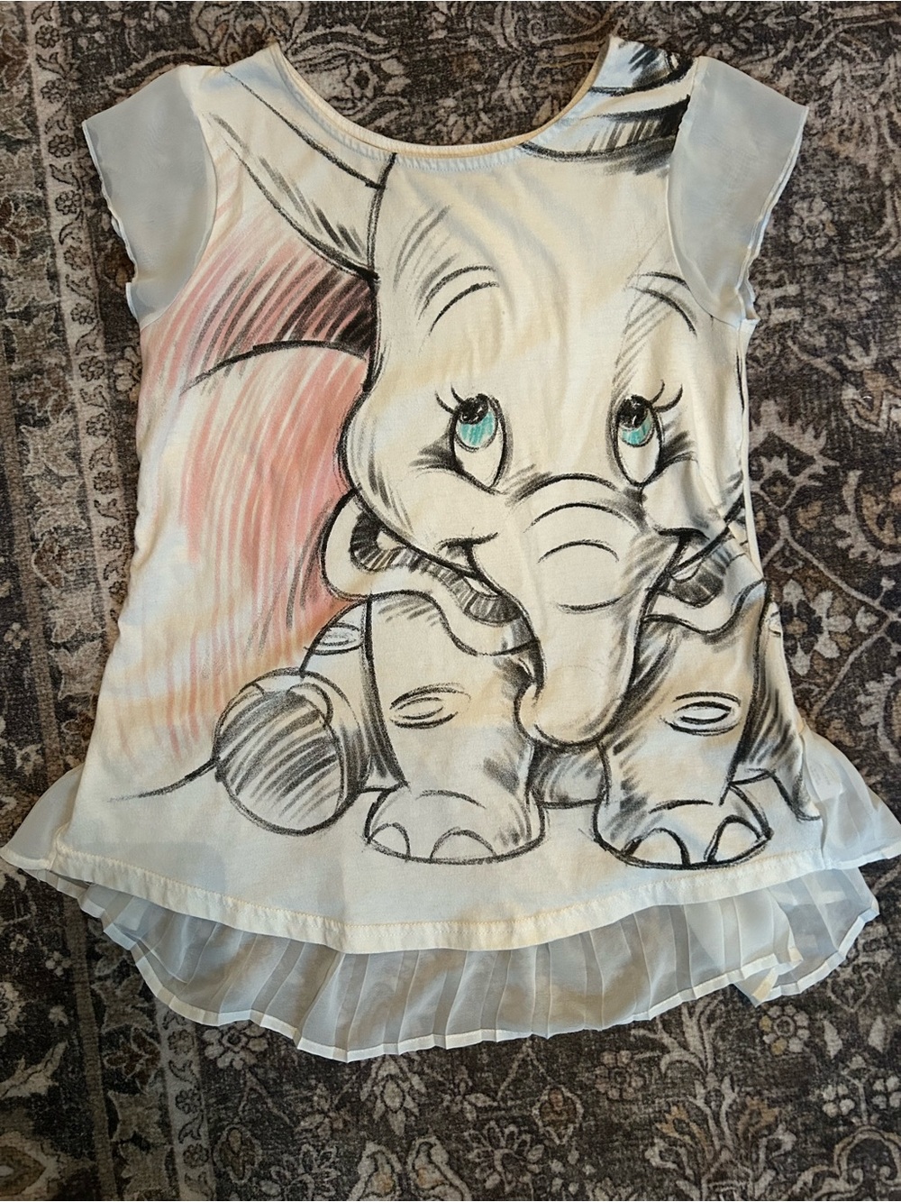 Disney Girls Cream and Pink Dumbo Short Sleeve Tee